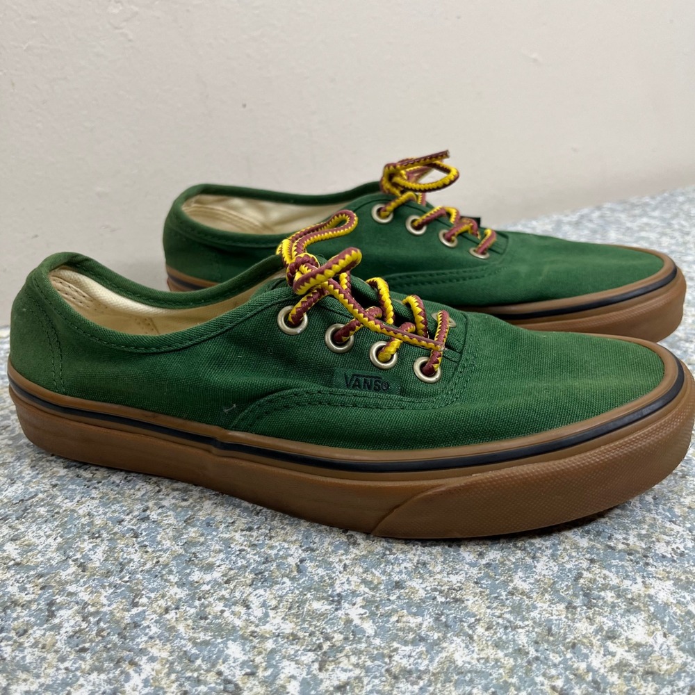 Vans Authentic Green Gum Sole Sneakers Mens 5.5 Womens 7 Canvas Skate Shoes
